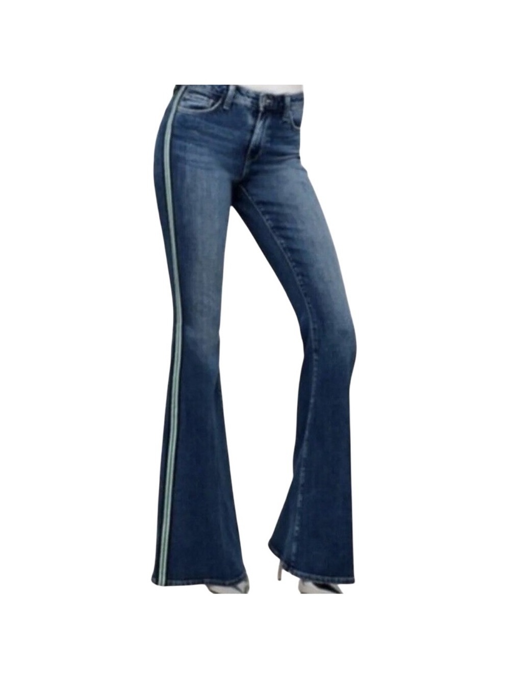L’Agence “Solana” High-Rise Blue Flared Women’s Jeans with Side Stripe - Picture 3 of 4